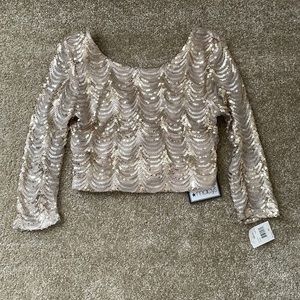 Crystal Doll Macys Champagne Gold Sequin Crop Top Size XS
